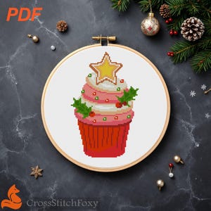 Christmas Cupcake Cross Stitch Pattern: Sweet Food Kitchen Decor Ornament (PDF Pattern)