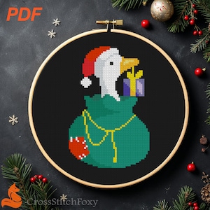 Christmas Goose Cross Stitch Pattern: Funny Santa Ornament (PDF Pattern)