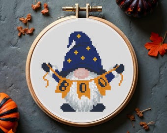 Halloween Boo Gnome Cross Stitch Pattern  (PDF Download)