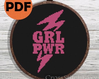 Girl Power cross stitch pattern PDF, feminist cross stitch pattern, grl pwr cross stitch home decor