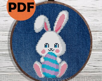 Easter bunny cross stitch pattern PDF, easy small Easter cross stitch pattern for beginners, Easter rabbit cross stitch pattern