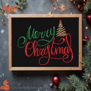 Merry Christmas Cross Stitch Pattern: Easy Holiday Ornament (PDF Pattern)