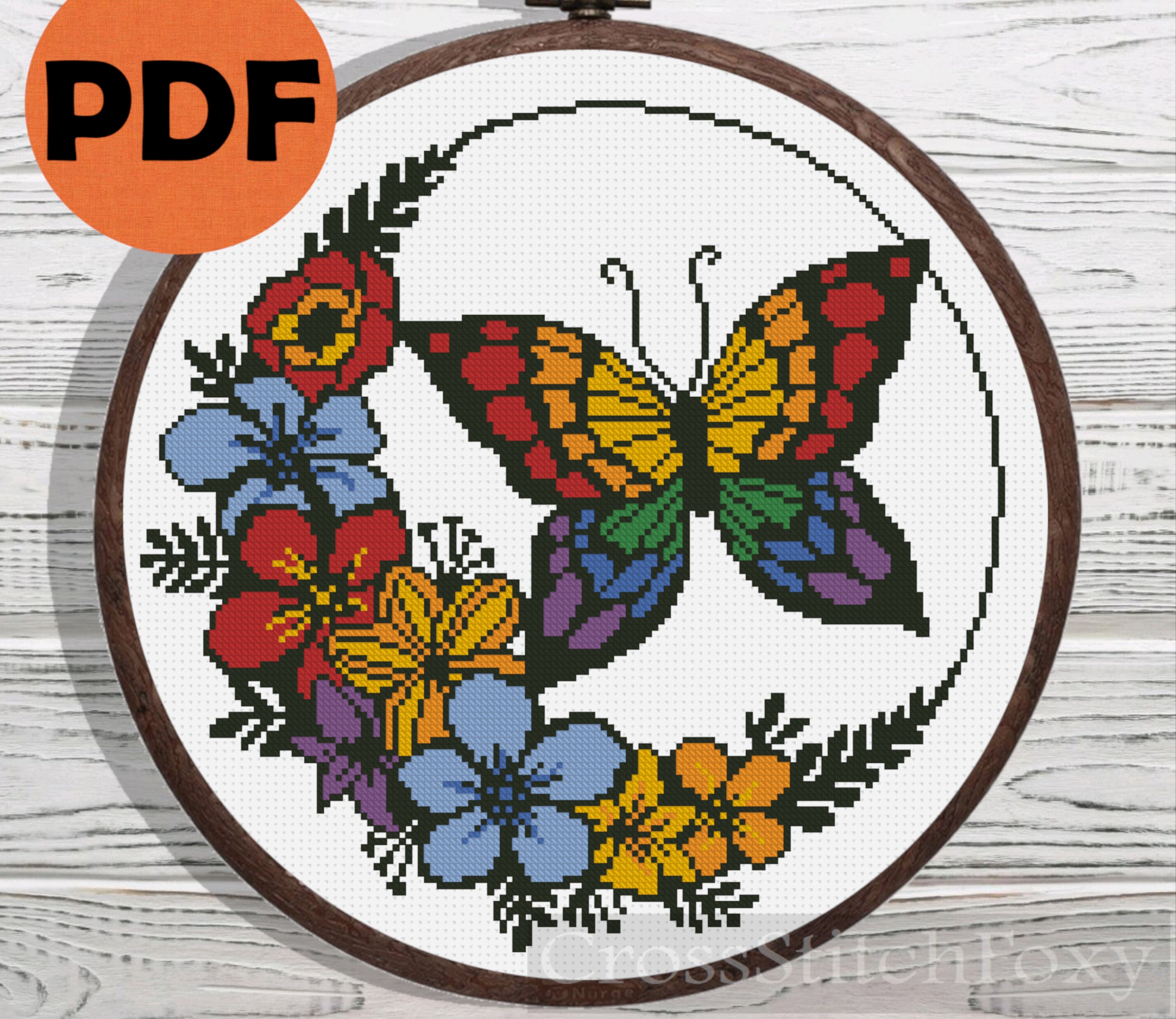 Butterfly Cross Stitch Pattern Butterflies Cross Stitch Pattern Spring X Stitch Flowers PDF Pattern