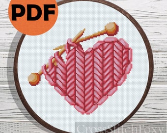 Knitted heart cross stitch pattern PDF, Love cross stitch, wedding cross stitch pattern,  Valentine's Day cross stitch pattern
