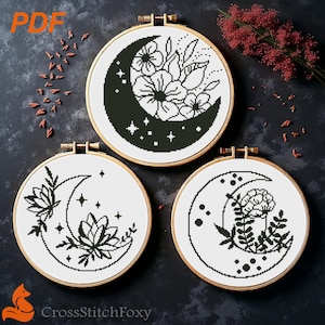 Mystical Moon Flowers Cross Stitch Pattern: Witchy Pagan Design (PDF)