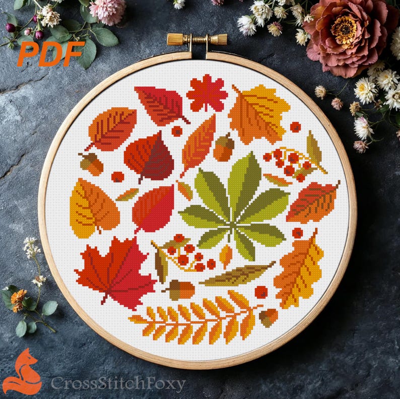 Fall Leaves Cross Stitch Pattern PDF Autumn Forest Mini Plants Easy - Etsy
