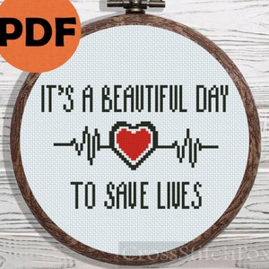 Heart cross stitch pattern PDF, small cross stitch inspirational quote embroidery pattern, nurse cross stitch handmade gift idea