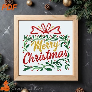 Merry Christmas Lettering Gift Cross Stitch Pattern (PDF Download) image 1