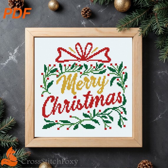 Merry Christmas Lettering Gift Cross Stitch Pattern (PDF Download)