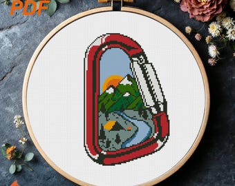 Rock Climbing Carabiner Landscape Cross Stitch Pattern (PDF Download)