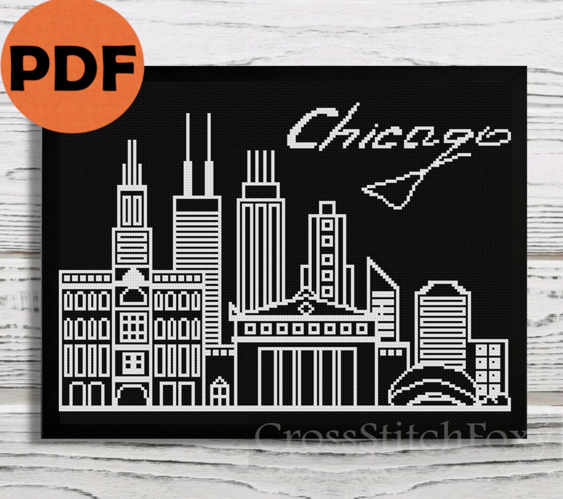 Chicago Skyline Cross Stitch Pattern Black and White City | Etsy