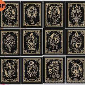 Weibliche Sternzeichen 12 Kreuzstichmuster PDF, Horoskop Zeichen Kreuzstich, Astrologie Hexenkarte Kreuzstichmuster