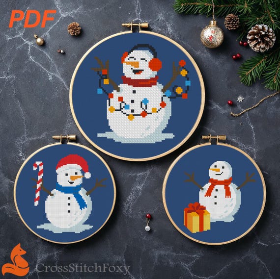 Christmas Snowman Cross Stitch Patterns (PDF Download)