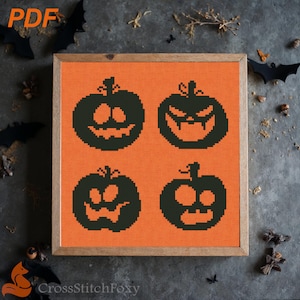 Halloween Pumpkins Cross Stitch Pattern: Jack O&#39; Lantern Horror Design (PDF Download)