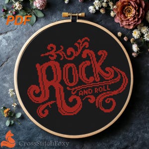 Rock n Roll Music Lettering Cross Stitch Pattern (PDF Download)