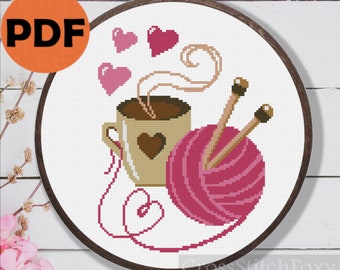 Coffee and Knitting Cross Stitch Pattern (PDF Pattern)