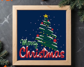 Merry Christmas Tree Lettering Cross Stitch Pattern: Snow Ornaments (PDF Download)