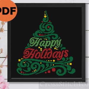 Happy Holidays Christmas Lettering cross stitch pattern PDF, easy cross stitch pattern, Christmas cross stitch, Christmas ornaments