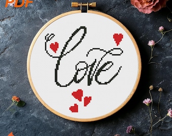 Schema punto croce d'amore, San Valentino, decorazioni per matrimoni