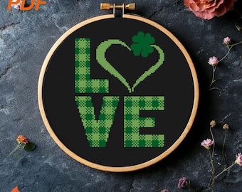 Love Shamrock Kreuzstich-Muster: Irisches Tartan Herz (PDF-Muster)
