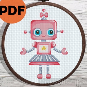 Padrão de ponto cruz da menina robô rosa: decoração de quarto de bebê (padrão em PDF)
