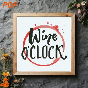 Wine O'Clock Cross Stitch Pattern: Funny Alcohol Kitchen Decor (PDF Pattern)
