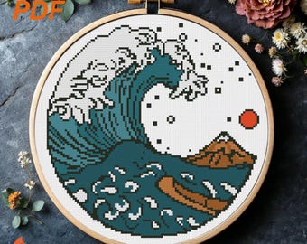 Hokusai Art Wave Cross Stitch Pattern, Japanese Art (PDF Pattern)