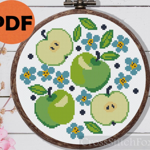 Green Apple Cross Stitch Etsy