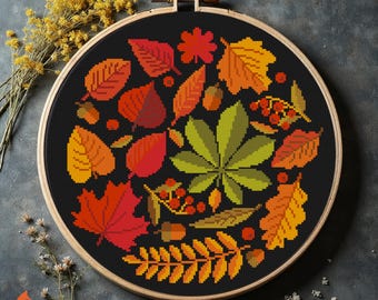 Schema punto croce foglie autunnali PDF Mini piante della foresta autunnale facili