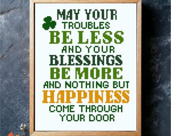 Irish Blessing Cross Stitch Pattern: St Patrick's Day Quote (PDF Pattern)