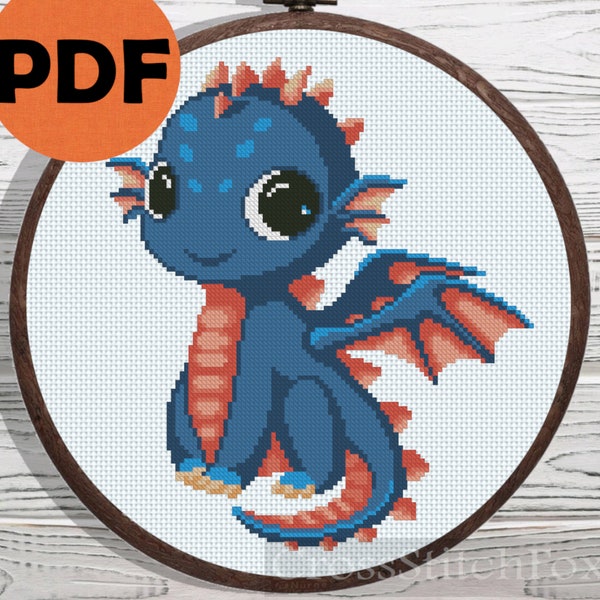 Baby dragon cross stitch pattern PDF, baby cross stitch pattern instant download, nursery cross stitch, dinosaur cross stitch DIY wall decor