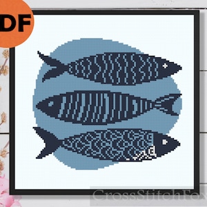 Fish cross stitch pattern PDF, minimalist beginner cross stitch pattern, kitchen cross stitch pattern