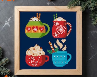 Christmas Mugs Cross Stitch Pattern: Kitchen Decor (PDF Pattern)