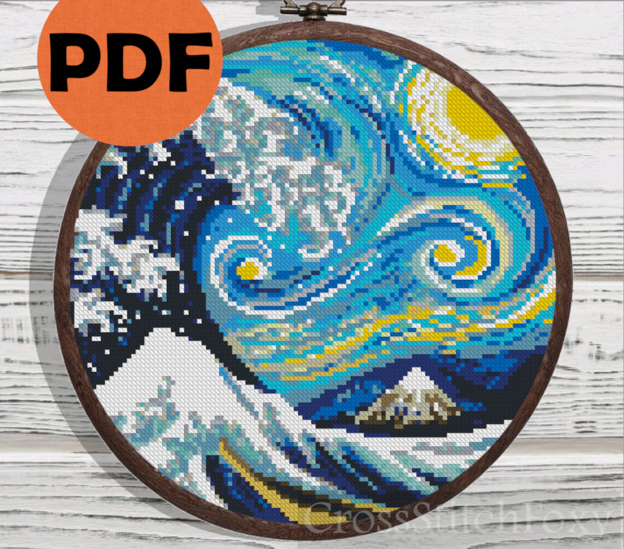 Joy Sunday Cross Stitch Kits 14CT Counted The Starry Night of Van Gogh Patterns Embroidery for Girls Crafts DMC Cross-Stitch Supplies Needlework 