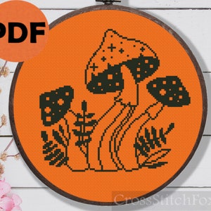 Mystical Mushrooms Cross Stitch Pattern PDF Digital Download, witchy alchemy plants cross stitch pattern wiccan cross stitch