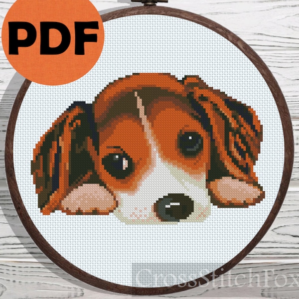 Dog cross stitch pattern PDF, cute beagle counted chart, small pet cross stitch pattern, puppy animal embroidery pattern handmade gift idea