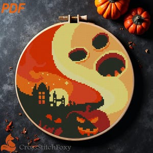 Spooky Halloween Cross Stitch Pattern: Ghost, Pumpkin, Castle (PDF Download)