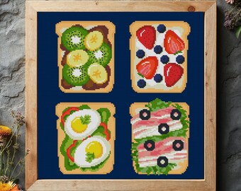 Breakfast Toast Cross Stitch Pattern: Healthy Food Kitchen Decor (PDF Pattern)
