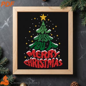Merry Christmas Lettering Cross Stitch Pattern: Easy Holiday Ornament (PDF Pattern)