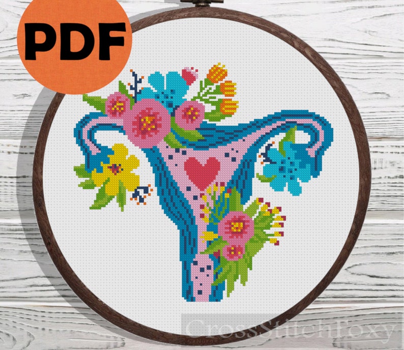 Uterus Cross Stitch Pattern PDF Reproductive System Anatomy Etsy