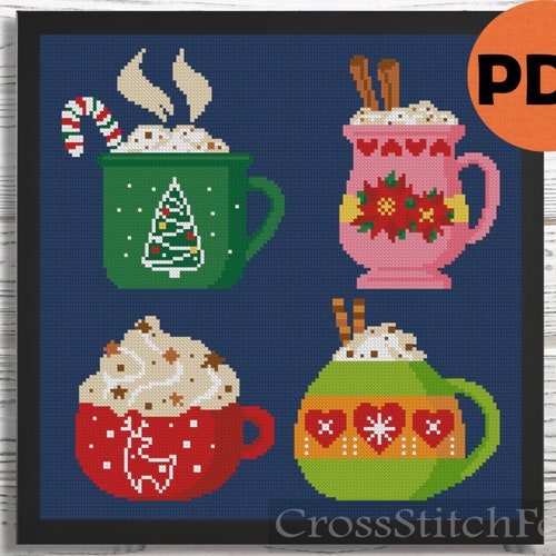 Christmas Mugs Cross Stitch Pattern PDF Easy Cross Stitch - Etsy