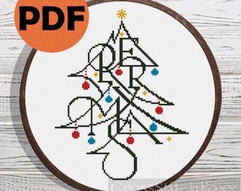 Merry Xmas Lettering cross stitch pattern PDF, Christmas cross stitch, Christmas ornaments DIY decor