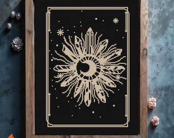 Crystal Sun and Moon Cross Stitch Pattern: Witchy Mystery Card (PDF Pattern)