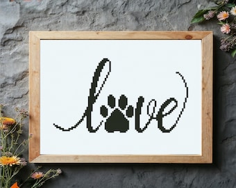 Love Paw Print Cross Stitch Pattern: Dog Mom Gift (PDF Pattern)