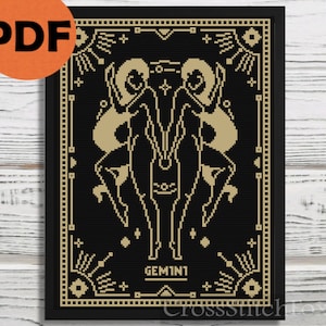 Zwilling Sternzeichen Kreuzstich Anleitung PDF, Zwilling Sternzeichen Horoskop Zeichen Kreuzstich Scheme, Astrologie Muster witchy Kreuzstich