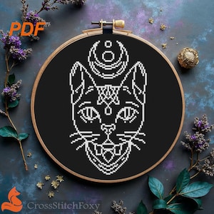 Mythical Cat Cross Stitch Pattern: Wiccan Decor  (PDF Pattern)