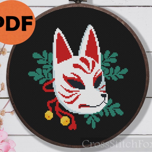 Kitsune Mask Mystical Fox Spirit Cross Stitch Pattern PDF