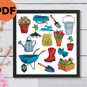 Hello Spring Cross Stitch Pattern: Gardening Sampler (PDF Pattern)