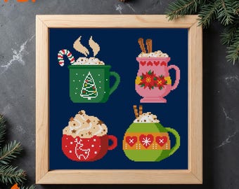 Christmas Mugs Cross Stitch Pattern: Holiday Kitchen Decor (PDF Pattern)