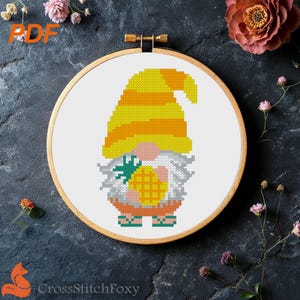 Pineapple Gnome Cross Stitch Pattern: Summer Vacation Decor (PDF Pattern)